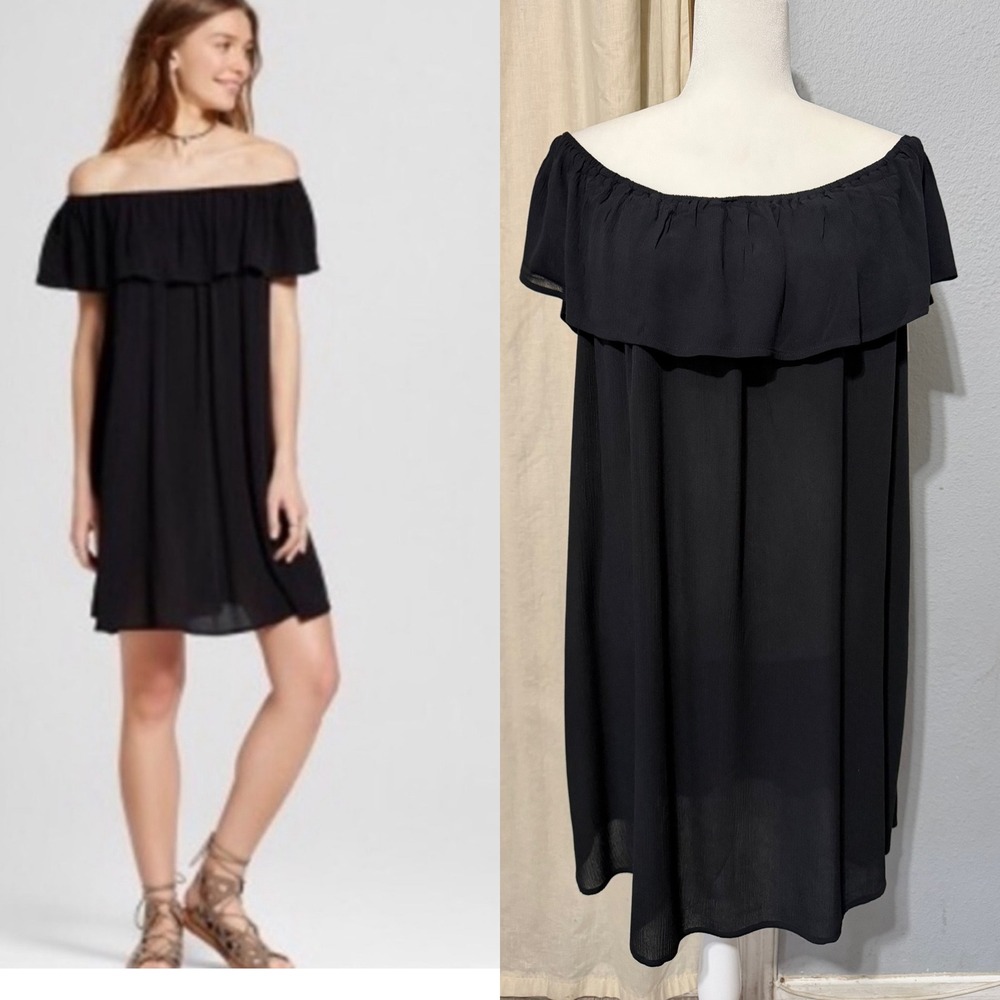 Mossimo Supply Co Ruffle Dress M Black Off The Shoulder Shift Romantic Goth